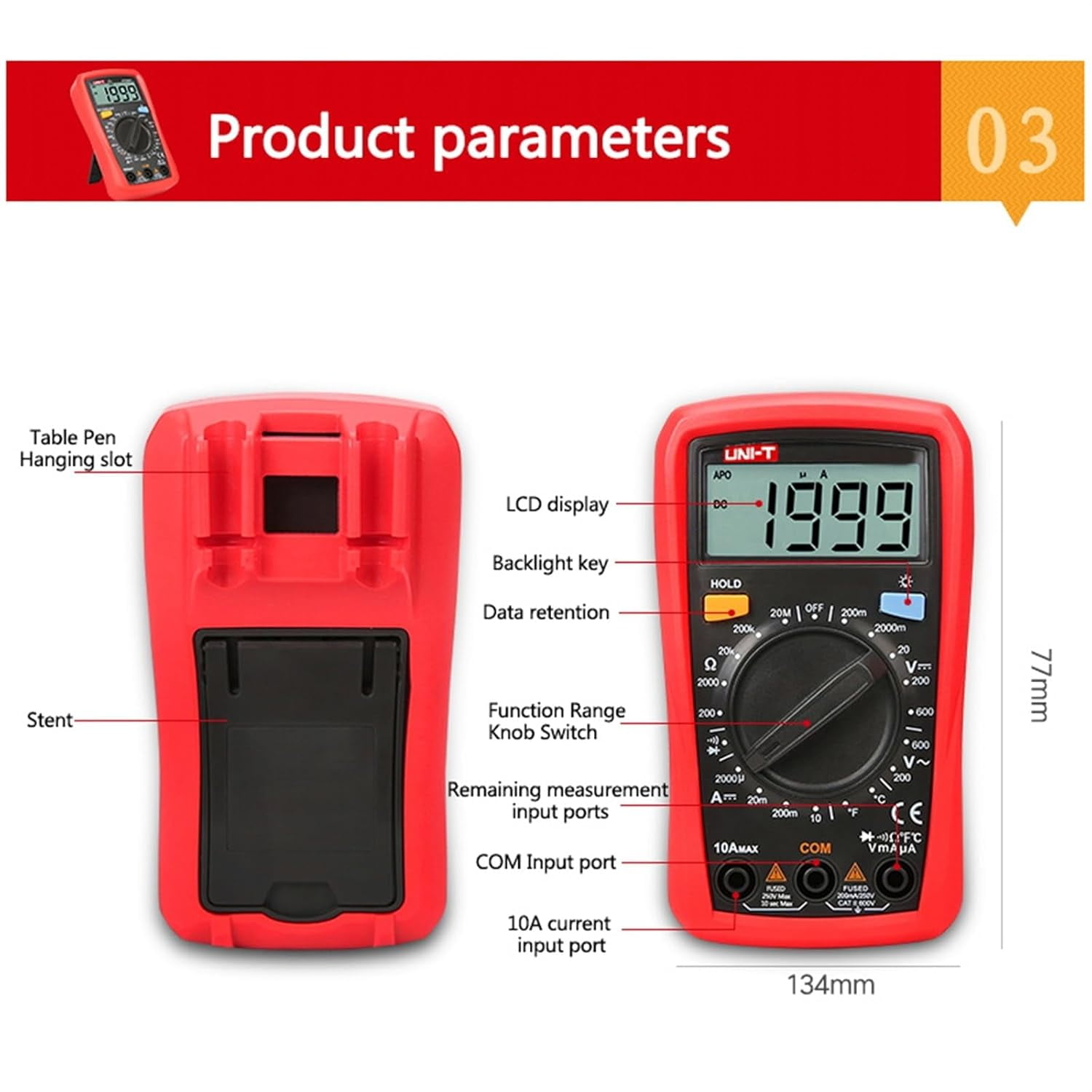 UNI-T UT33B+ LCD Digital Multimeter Battery Test Manual Range DC/AC Voltage DC Current Meter Resistance Tester Voltmeter Ammeter for Home Repairs