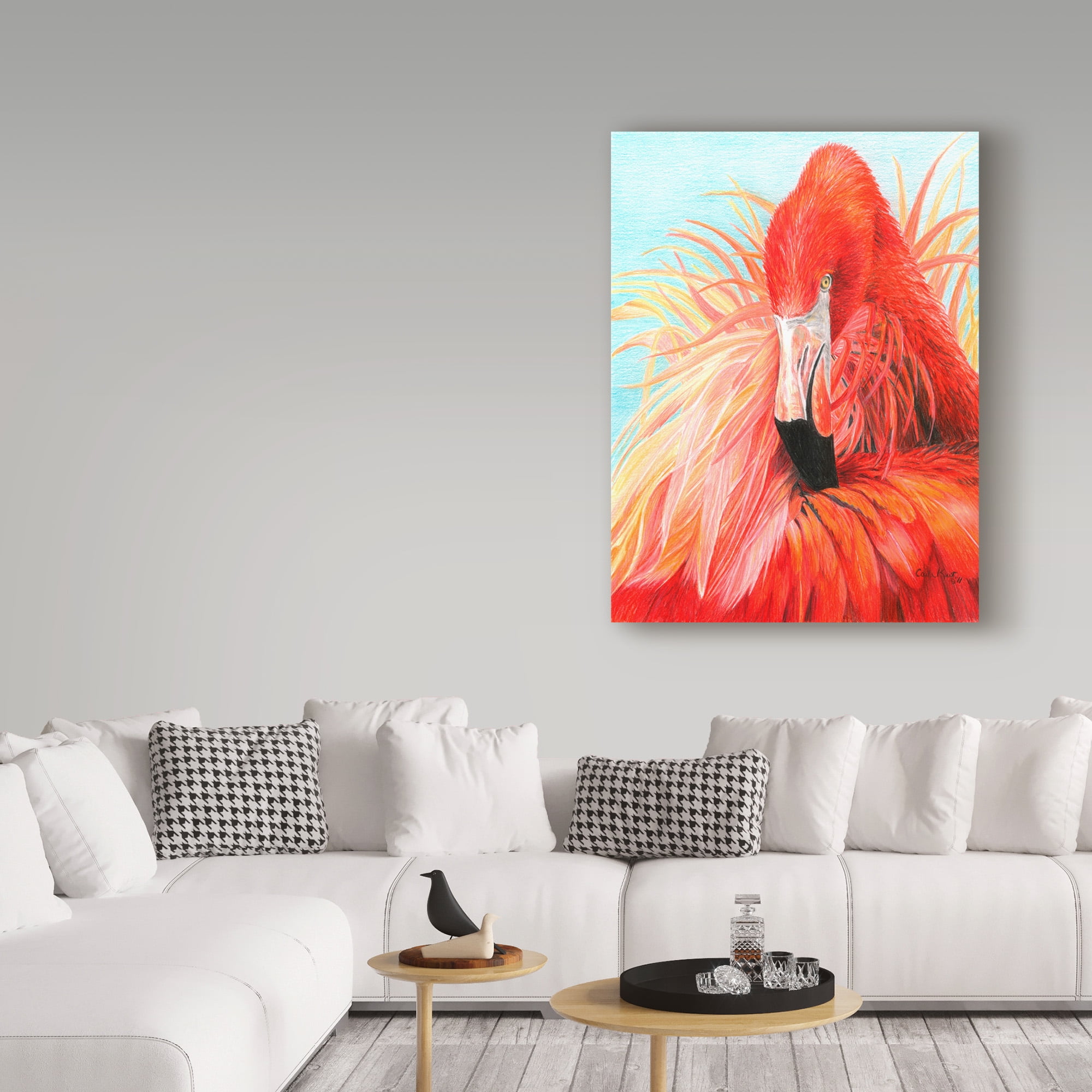 Carla Kurt 'Red Flamingo On Blue' Canvas Art