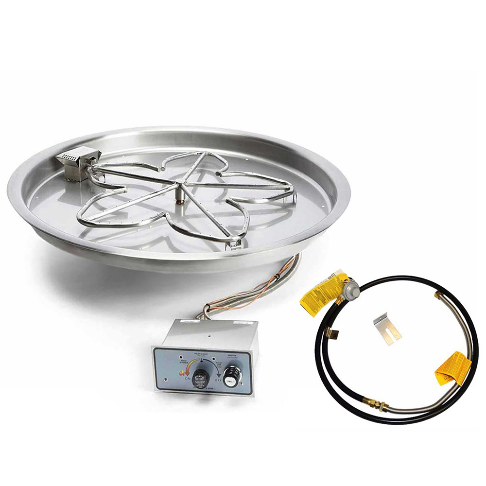 HPC Fire Push Button Flame Sensing Gas Fire Pit Kit, 24" Pan 18" Penta