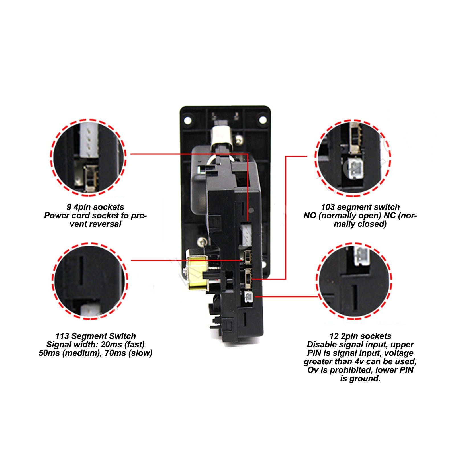 Rupoun 6 Type Coins CPU Multi Coin Acceptor, Memory Function Refund Button Smart Game Slot Selector for Vending Machines Arcade Cabinets
