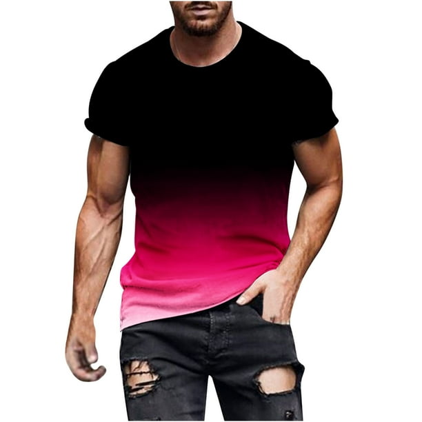 Mens Casual Pantalones Cortos Raya Impresión Suéter Fitness Deportes Camiseta, Poliéster Cuello Redondo Blusa para Al Aire Libre, Diario Y Primavera Verano Desgaste