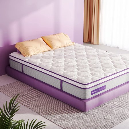 Queen Mattress 12 Inch, Sersper Euro Top Memory Foam and 5-Zone Pocket Spring Hybrid Queen Mattress, Relieves Pain & Pressure Points, No-Risk 100-Night Trial