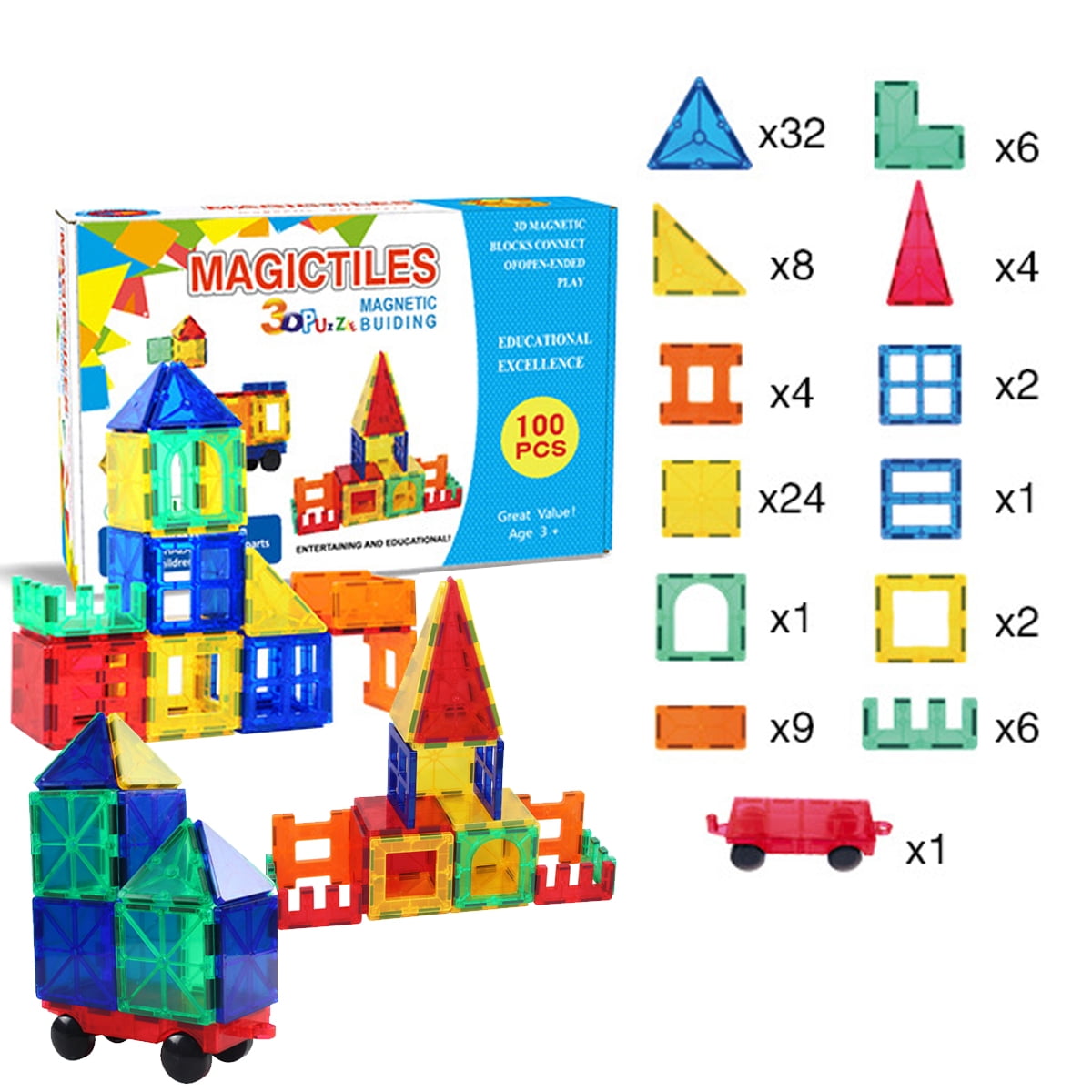 100pcs Magnetic building construction blocks Kids Toys Car Train set with wheel 