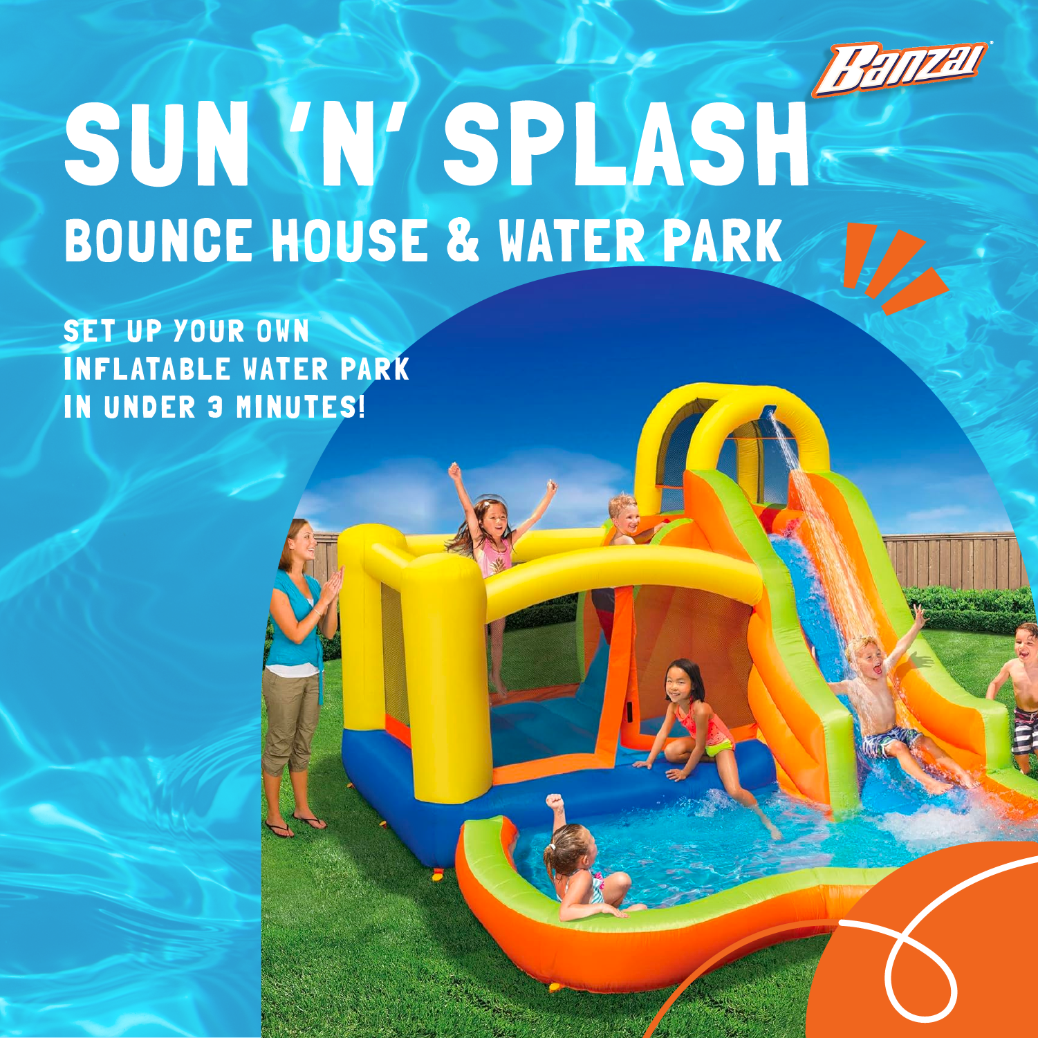 Banzai Sun 'N Splash Fun Kids Inflatable Bounce House and Water Slide Park - image 2 of 11