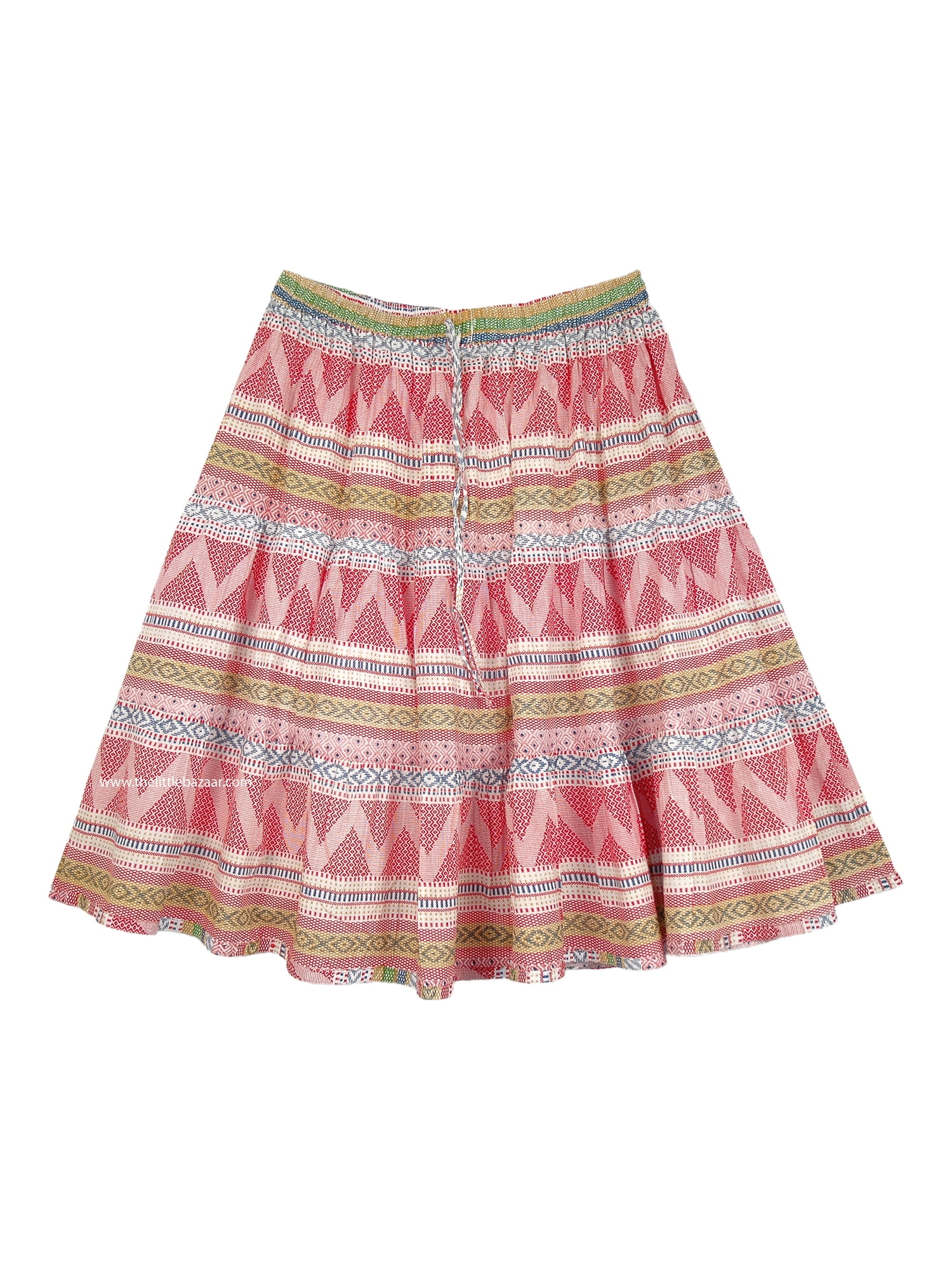 Short Full Cotton Skirt in a Hippie Red Print Lined Elastic Waist ...
