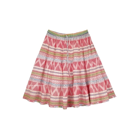 Short Full Cotton Skirt in a Hippie Red Print Lined Elastic Waist