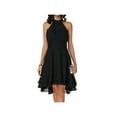 thumbnail image 5 of Women Sleeveless Halter High Low Pleated A-Line Flare Hem Chiffon Midi Dress, 5 of 10