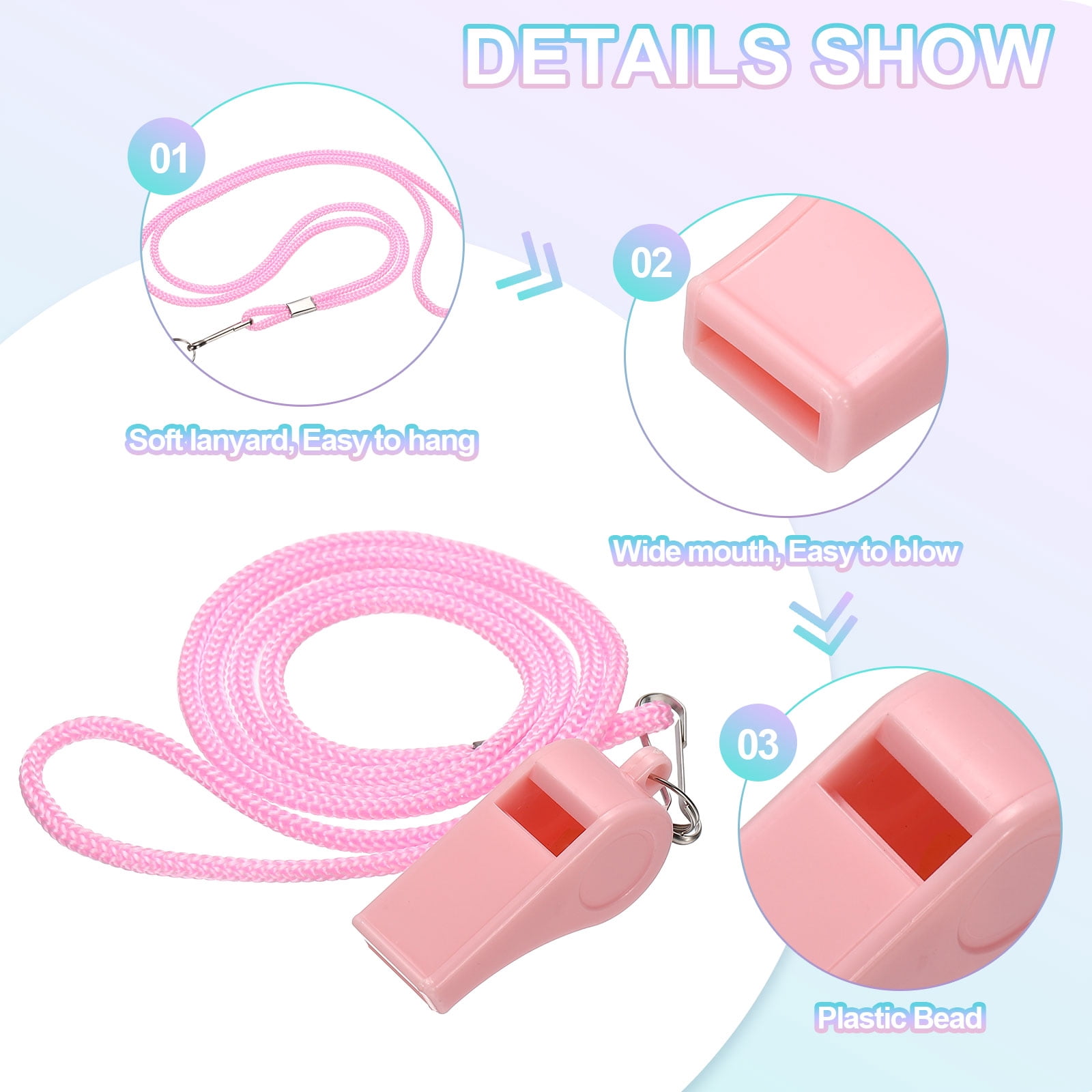 Uxcell Plastic Whistles with Lanyard, Training Sports Gather Whistles Loud Crisp Sound Colorful Bulk Whistle 20 Pcs & Pink -Fitting for (Coaches/Referee/Outsides/Team Events)