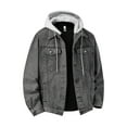 thumbnail image 1 of Ceisia Men's Solid Color Long Sleeve Detachable Hooded Button Cardigan Denim Jacket Casual Outdoor Heated Warm Top Gift, 1 of 6