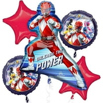 Power Rangers Balloon Bouquet - 5 Piece Set! 2 Rounds, 2 Stars & Giant Red Ranger - Perfect Party Decor!