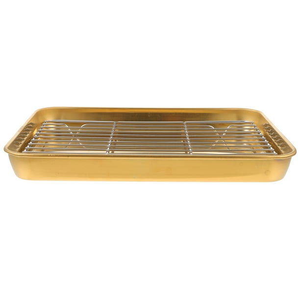 1 juego de bandeja para hornear doméstica, sartén rectangular simple de acero inoxidable, utensilio de cocina