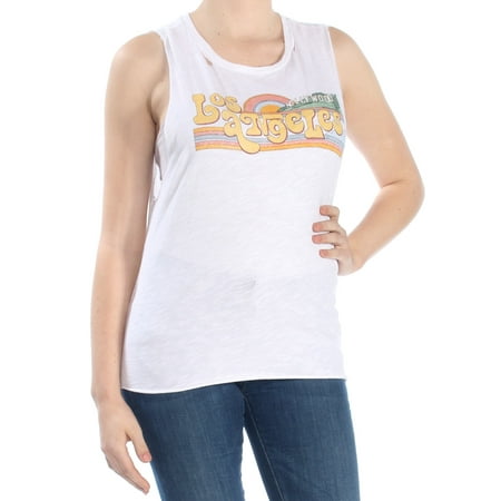 LUCKY BRAND Womens White Printed Sleeveless Jewel Neck Top Size: M