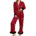 thumbnail image 2 of Christmas Pajamas For Women Set Fashion Funny Xmas Graphic Loose Casual Winter Collar Long Sleeve Button Up Sleepwear Pant Soft 2 Piece Outfits Loungewear Sets, 2 of 5