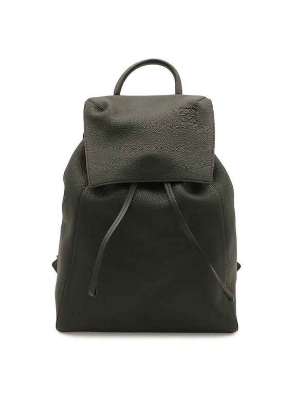Pre-Owned LOEWE drawstring backpack, rucksack, Anagram design, calfskin leather, black.