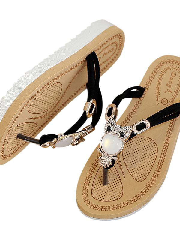 Fashion Summer Flat Toe Post Black Silver Womens Girls Jewelled Sandals UK3-8 