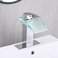 thumbnail image 6 of LED Bathroom Sink Faucet, Chrome Waterfall Single Hole Handle Vanity Faucets for Sinks 1 Hole with Metal Pop Up Drain and 2 Water Supply Lines, Wide Glass Spout, 6 of 12