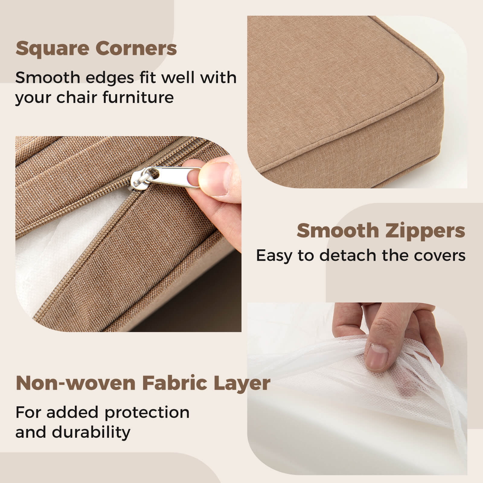 Costway 2-Pack 24" x 24" Deep Seat Cushion & Back Pillow with Removable Covers Outdoor Beige