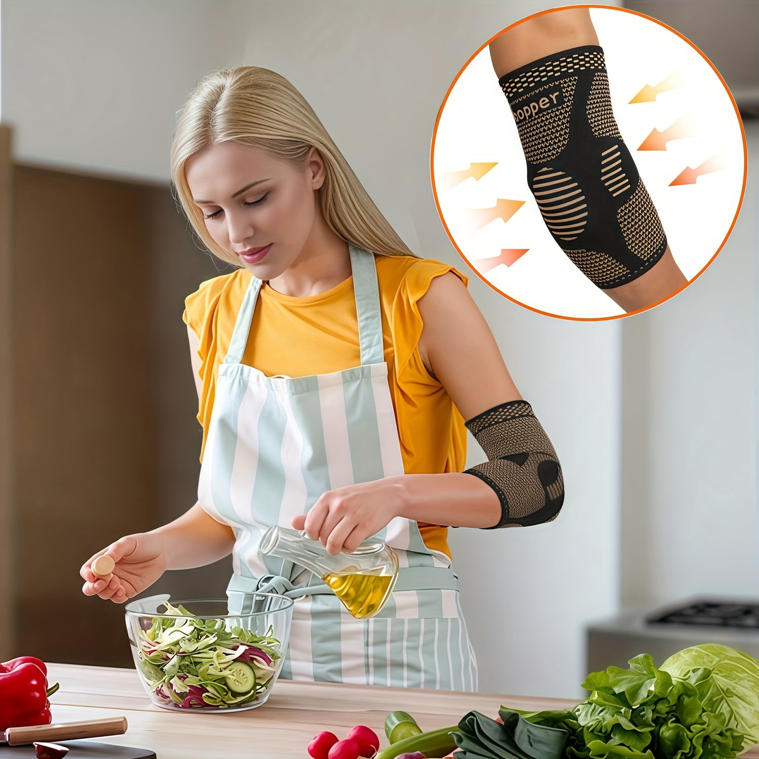 2pcs Copper Fiber Elbow Brace for Men & Women, Arm Elbow Support Compression Sleeves for Tennis, Golfer, Warmth, Weightlifting, Fitness, Workout