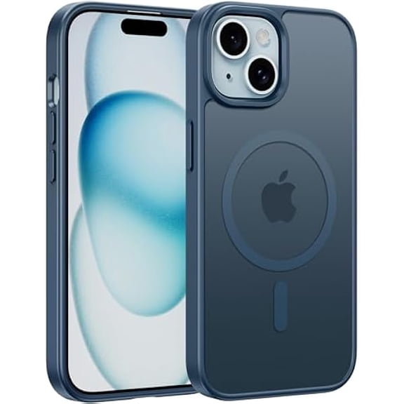 FU2040 for iPhone 15 Case: for iPhone 14 & iPhone 13 Case | Magnetic Frosted Translucent Slim Shockproof Cell Phone Cover | Military Grade Protection Drop Proof Tough Protective Cases - Blue