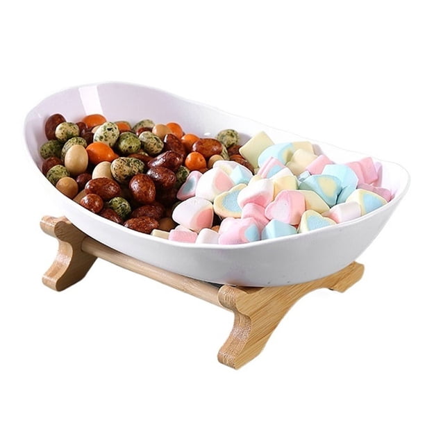 Cesta plástica del frutero for la encimera de la cocina, tenedor de fruta con el soporte de bambú