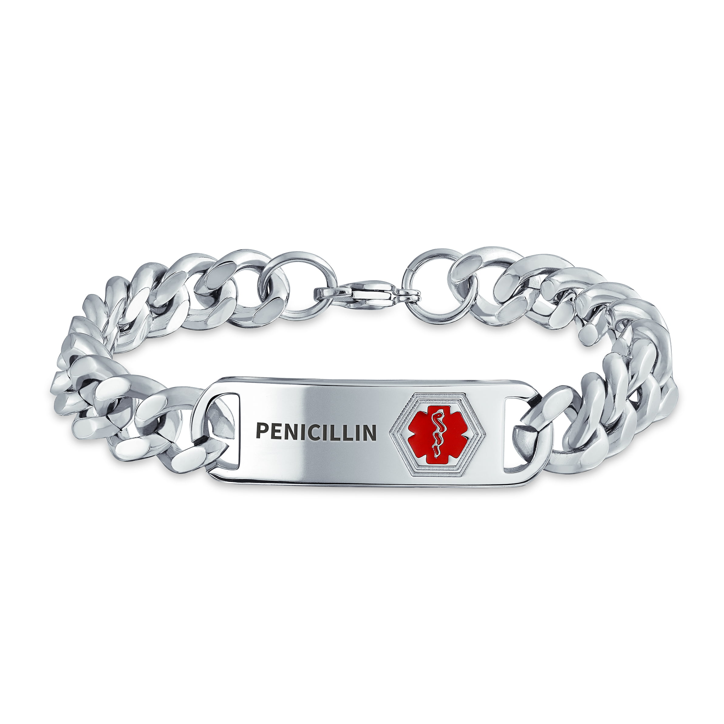 Personalized Medical Identification Doctors Medical Alert ID Bracelet Silver Tone Stainless