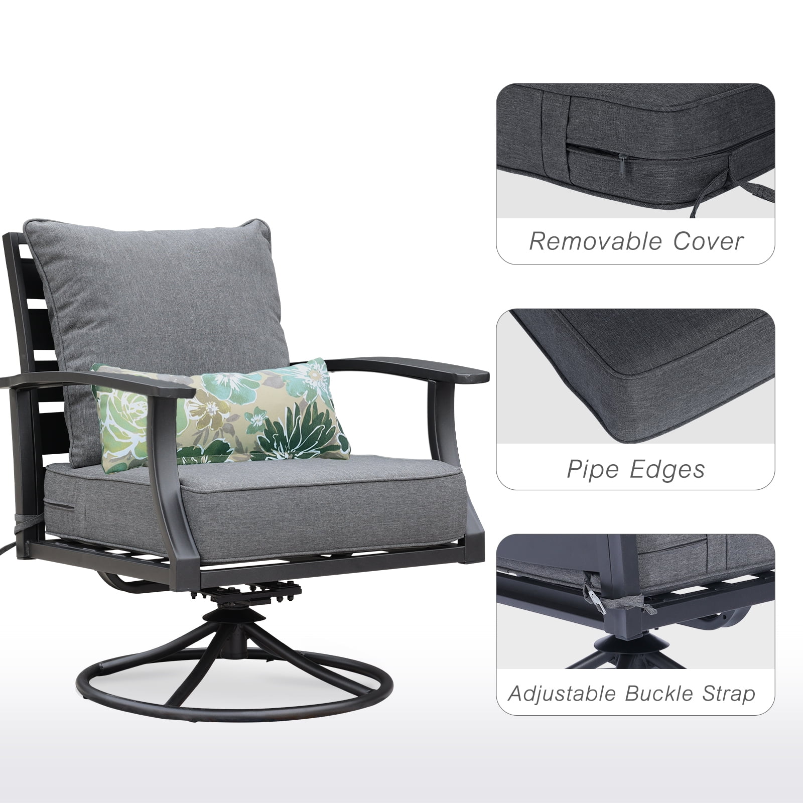 BPS 24x24x5 inch Outdoor Deep Seat Cushion Set of 2, Water-Resistant Patio Furniture Cushions for Outdoor Chairs, Sofa, Couch, Charcoal
