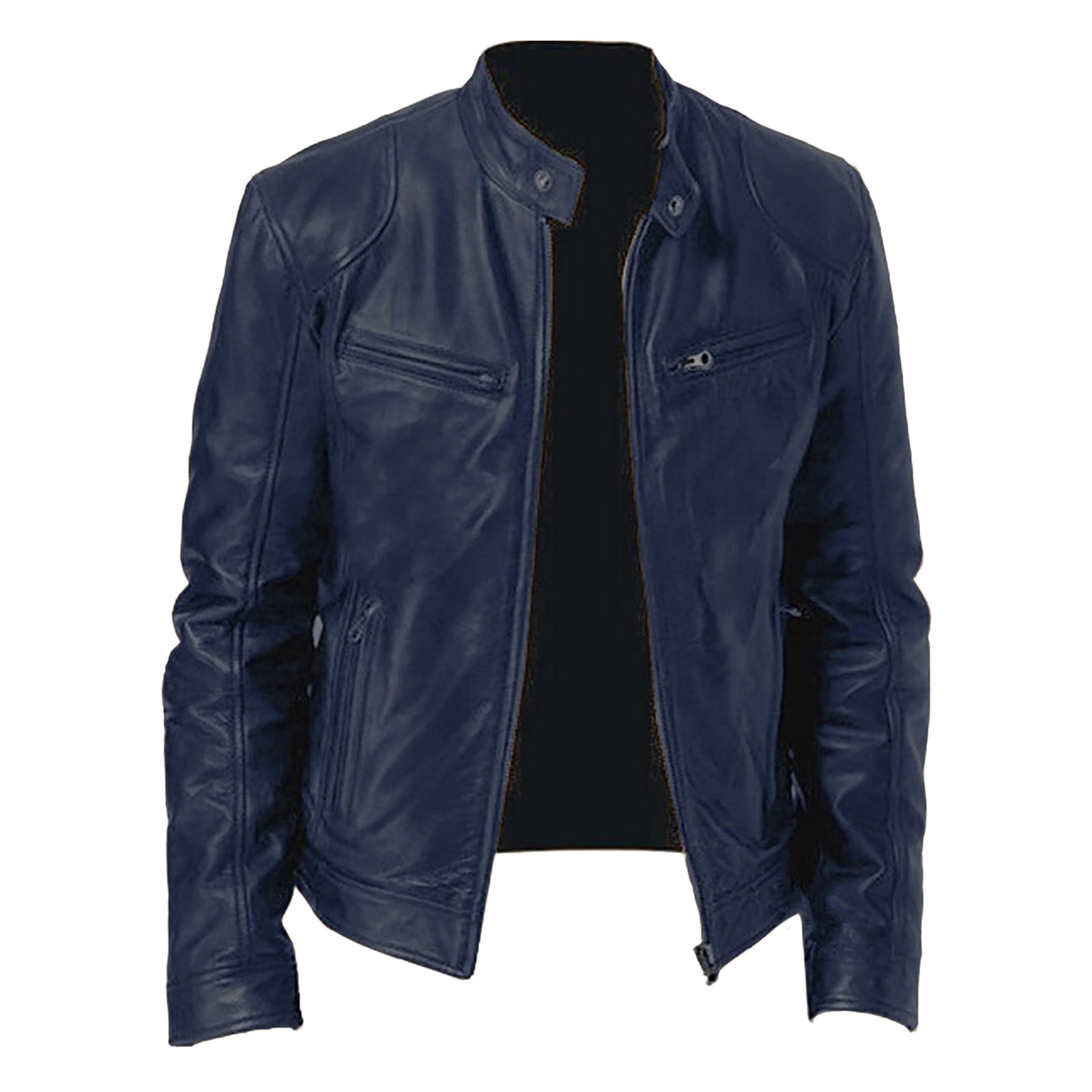 NOLDARES Mens Leather Jackets Casual Leather Motorcycle Jacket Biker Vintage Outwear(Blue,XL)