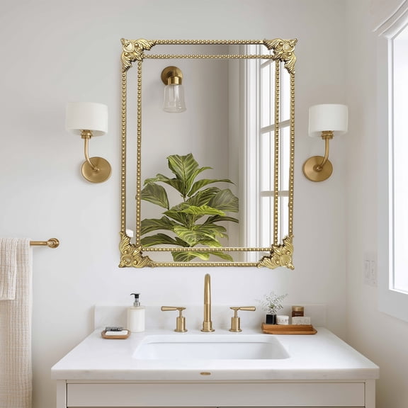 Retro Baroque Gold Wall Mirror 28" x 36", Ornate Metal Frame Decorative Mirror for Entryway, Living Room, Bathroom, Hallway or Fireplace