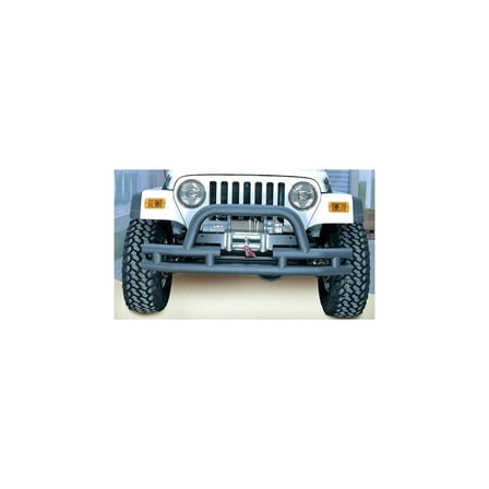 Rugged Ridge by RealTruck Dual Tube Bumper, Front Mid-Width w/ Hoop, Winch Ready, Steel, Textured Black | 11561.03 | Compatible with 1976-1986 Jeep CJ; 1987-2006 Jeep Wrangler YJ/TJ