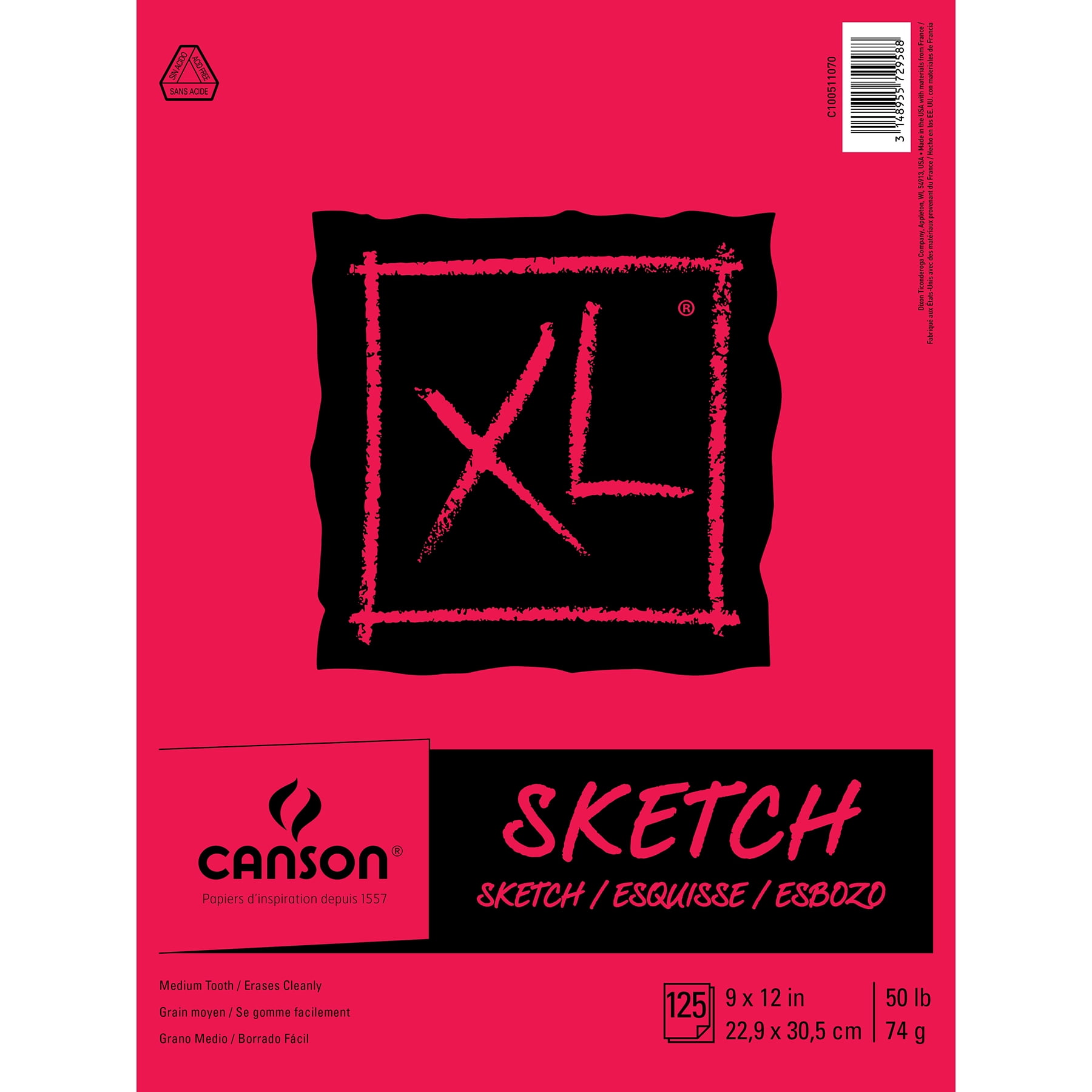 Canson XL Series Sketch Pad, Foldover Binding, 25 Sheet, 9x12 inch, Pack of 2