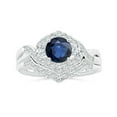 thumbnail image 4 of ANGARA Natural 1 Ct Aeon Sapphire & Diamond Floral 3 Stone Engagement Ring in 14K White Gold for Women (Size-6mm) | September Birthstone, Anniversary, Jewelry Gift for Women | Natural Sapphire Ring, 4 of 10