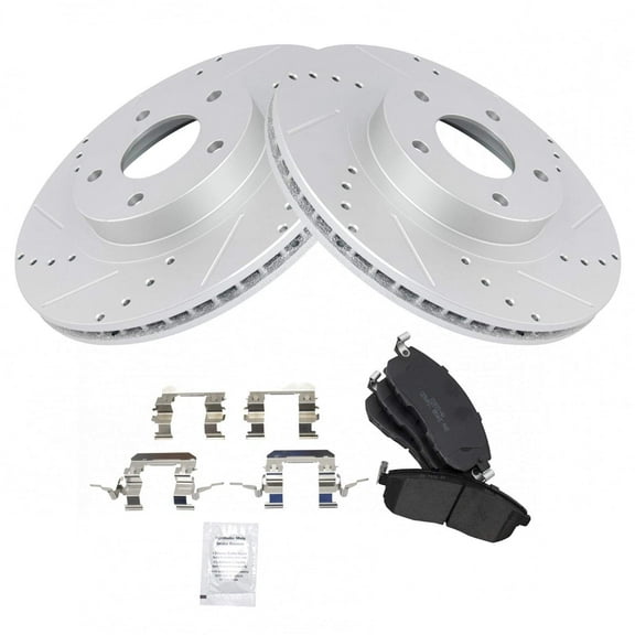 TRQ Front Performance Brake Pad & Rotor Kit Brake Pads Brake Rotors Set Ceramic Premium G-Coated Fits Select 2002-2004 INFINITI I35 2002-2006 Nissan Altima 2002-2003 Maxima