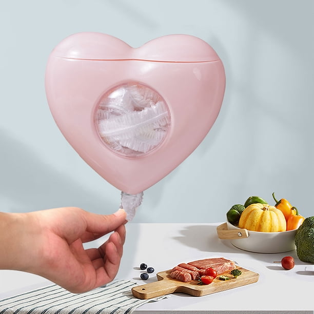 Caja De Almacenamiento De Envoltura De Plástico Caja de almacenamiento de envoltura de plástico montada en la pared Dispensador de película adhesiva en forma de amor (rosa) Sywqhk Libre de BPA