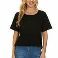 thumbnail image 2 of Womens Summer Tops Solid Color Round Neck Buttons Short Sleeve Tee Tops Casual T-Shirt for Women Vacation Tunic Tops, 2 of 8