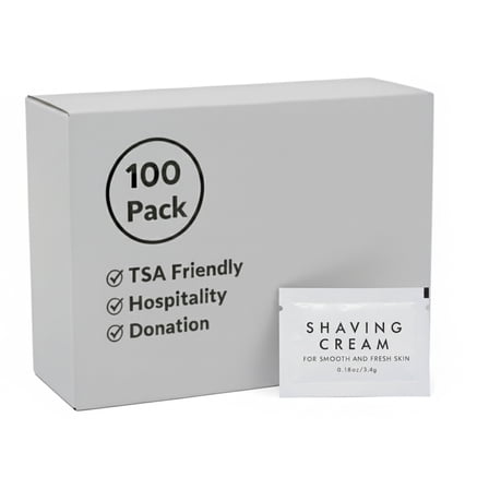 100 Pack .18 oz. (.18 Ounce) Shaving Cream Packets for Smooth Facial Shave, Hospitality, Hotel, Charity, Donation