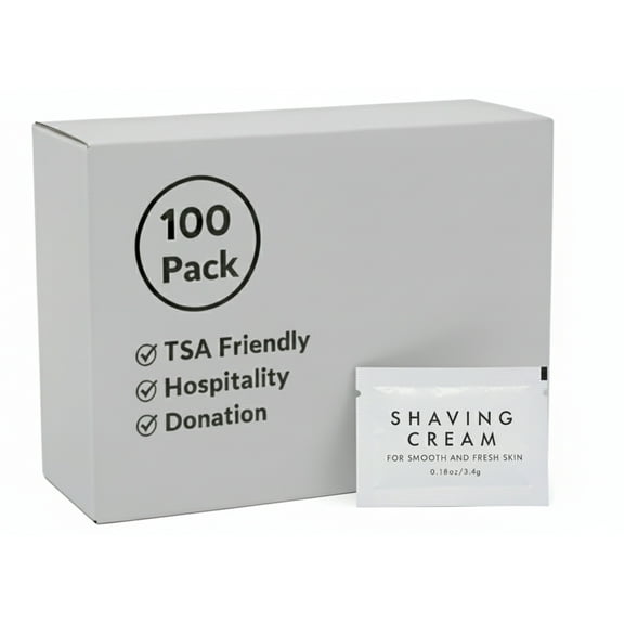 100 Pack .18 oz. (.18 Ounce) Shaving Cream Packets for Smooth Facial Shave, Hospitality, Hotel, Charity, Donation