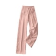 thumbnail image 5 of XFLWAM Womens Linen Pants Wide Leg Drawstring High Elastic Waist Pant Trendy Dressy Casual Loose Beach Trousers with Pockets Pink S, 5 of 6