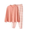 thumbnail image 3 of Diufon Womens Cotton Pajama Sets Round Neck Button down Long Sleeve Tops Plaid Elastic Waist Pants, 3 of 3
