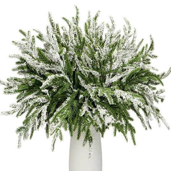 MODANU 24Pcs Norfolk Pine Branches Stems 13.78" Artificial Pine Needles Sprigs Christmas Greenery for Xmas Tree Filler, DIY Garland & Wreath Decorations (Frost)