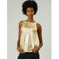 thumbnail image 2 of Camiseta Sin Mangas Allegra K Con chaleco Brillante Metálico para Fiesta y club, oro, XS, 2 of 6