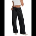 thumbnail image 1 of Pantalones Deportivos de Pierna para Mujer, de Cintura Alta, Holgados, con Cordón y Bolsillos Negro L, 1 of 7