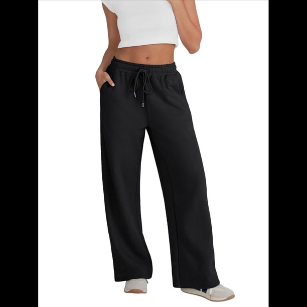Pantalones Deportivos de Pierna para Mujer, de Cintura Alta, Holgados, con Cordón y Bolsillos Negro XXL