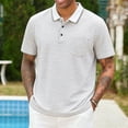 thumbnail image 2 of FRSASU Men's Striped Polo Shirts Cotton Short Sleeve Classic Collared Tops Casual Business Golf Blouse with Pocket White, 2 of 5