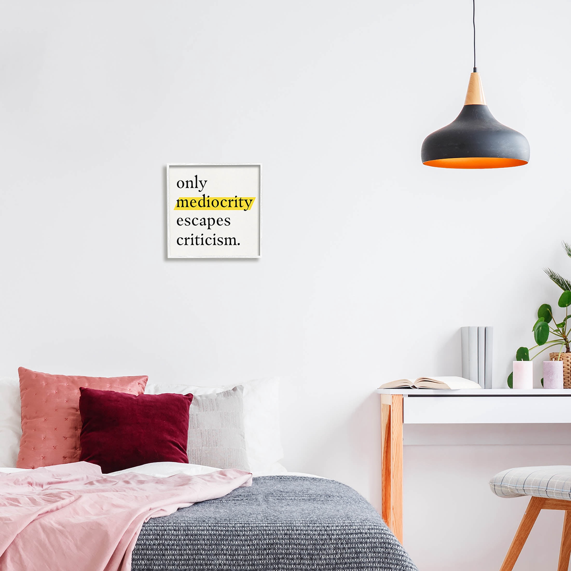 Stupell Industries Mediocrity Escapes Criticism Quote Graphic Art White Framed Art Print Wall Art, Design by Jacob Green