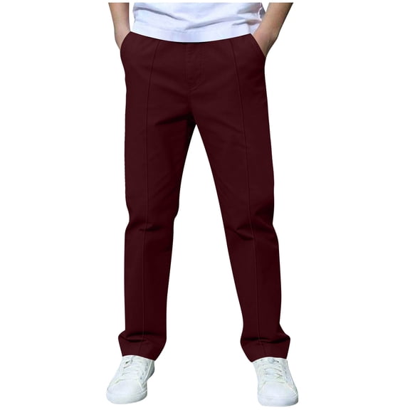 hoksml Boys Elastic Waist Casual Pants, Back to School Kids Pull On Straight Leg Trousers with Pockets, Lightweight Solid Color Pants