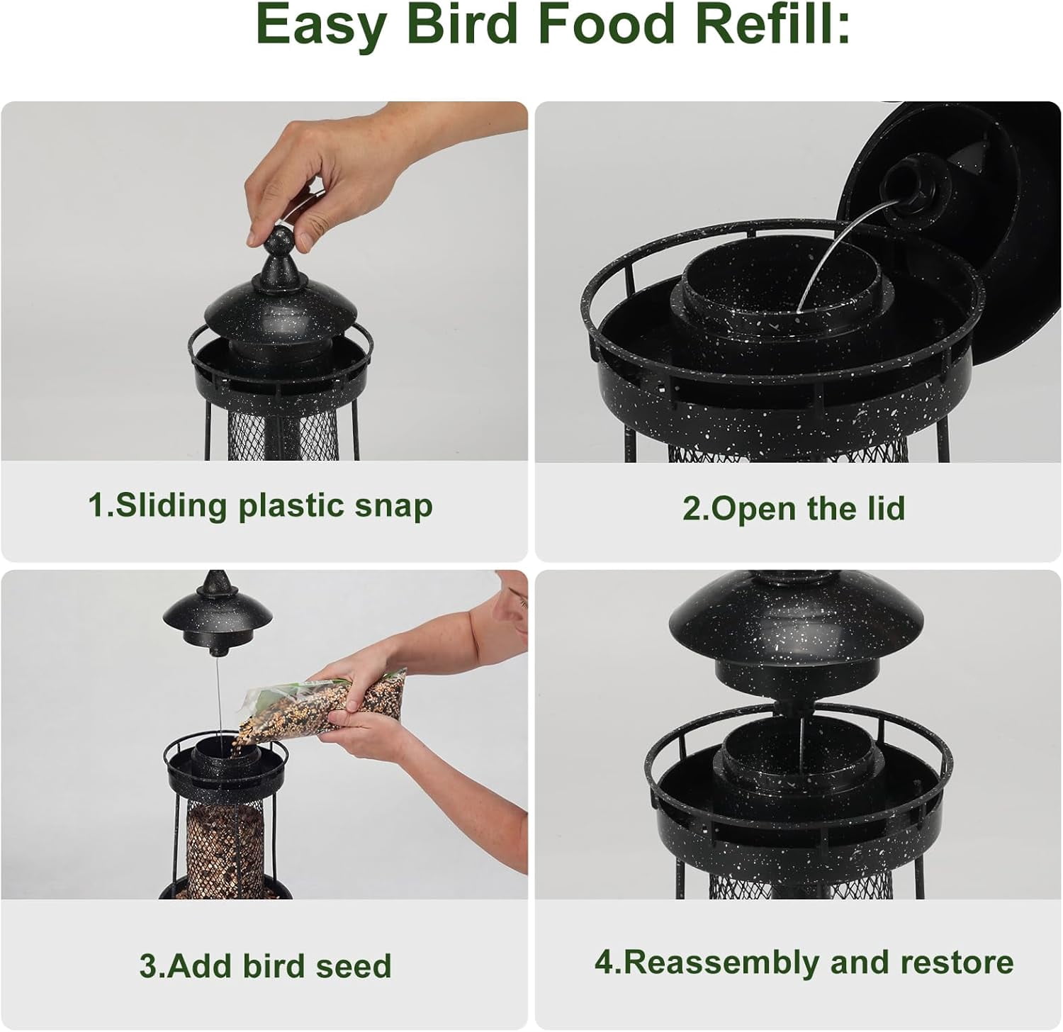 Bird Feeder for Outdoors, Large Capacity Hanging Feeders Outside Wild Birds Hummingbird Parrot，Black