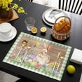 thumbnail image 3 of Happy Easter Bunny Placemats Set of 4, Spring Floral Wooden Sage Green Plaid Placemats for Dining Table, Place Mats for Kitchen Tabletop, Waterproof Wipeable Dining Table Mats Set, 3 of 9
