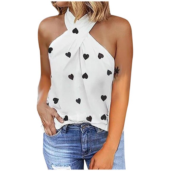Women's Casual Crisscross Sleeveless Tank Top Printed Summer Loose Cami Shirts Sexy Beach Blouses Camisole