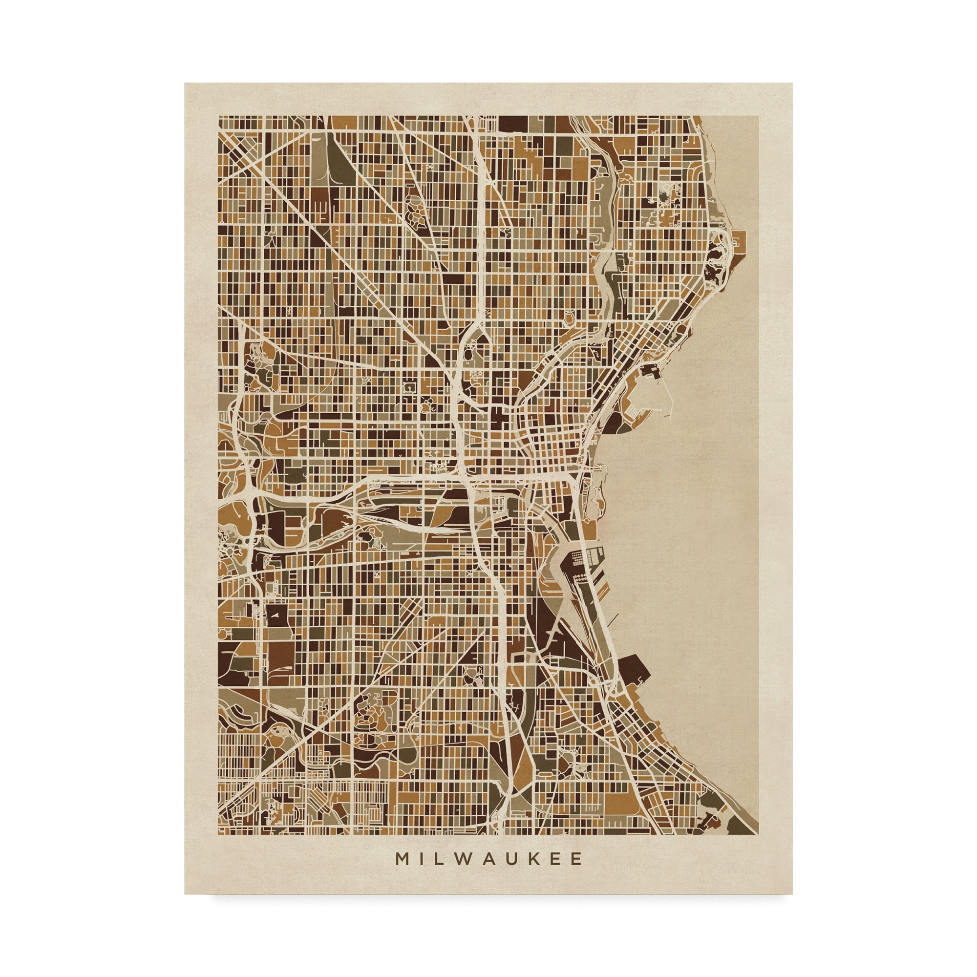 Trademark Fine Art Milwaukee Wisconsin City Map Brown Canvas Art By Michael Tompsett Walmart Com Walmart Com