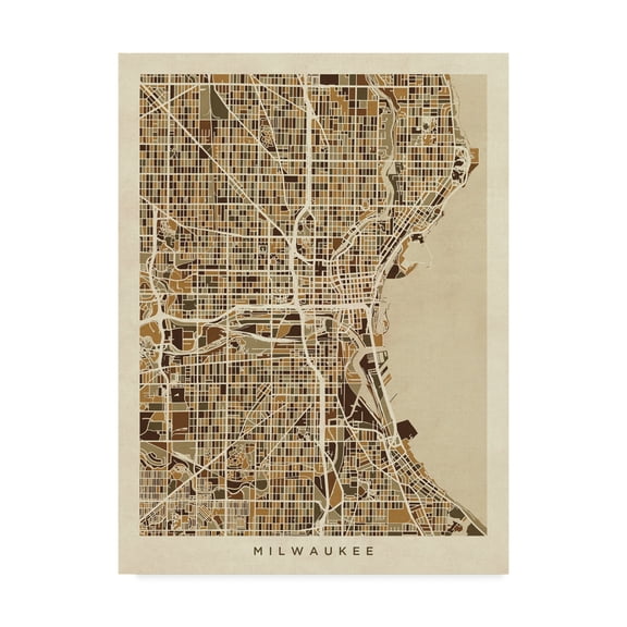 Trademark Fine Art 'Milwaukee Wisconsin City Map Brown' Canvas Art by Michael Tompsett